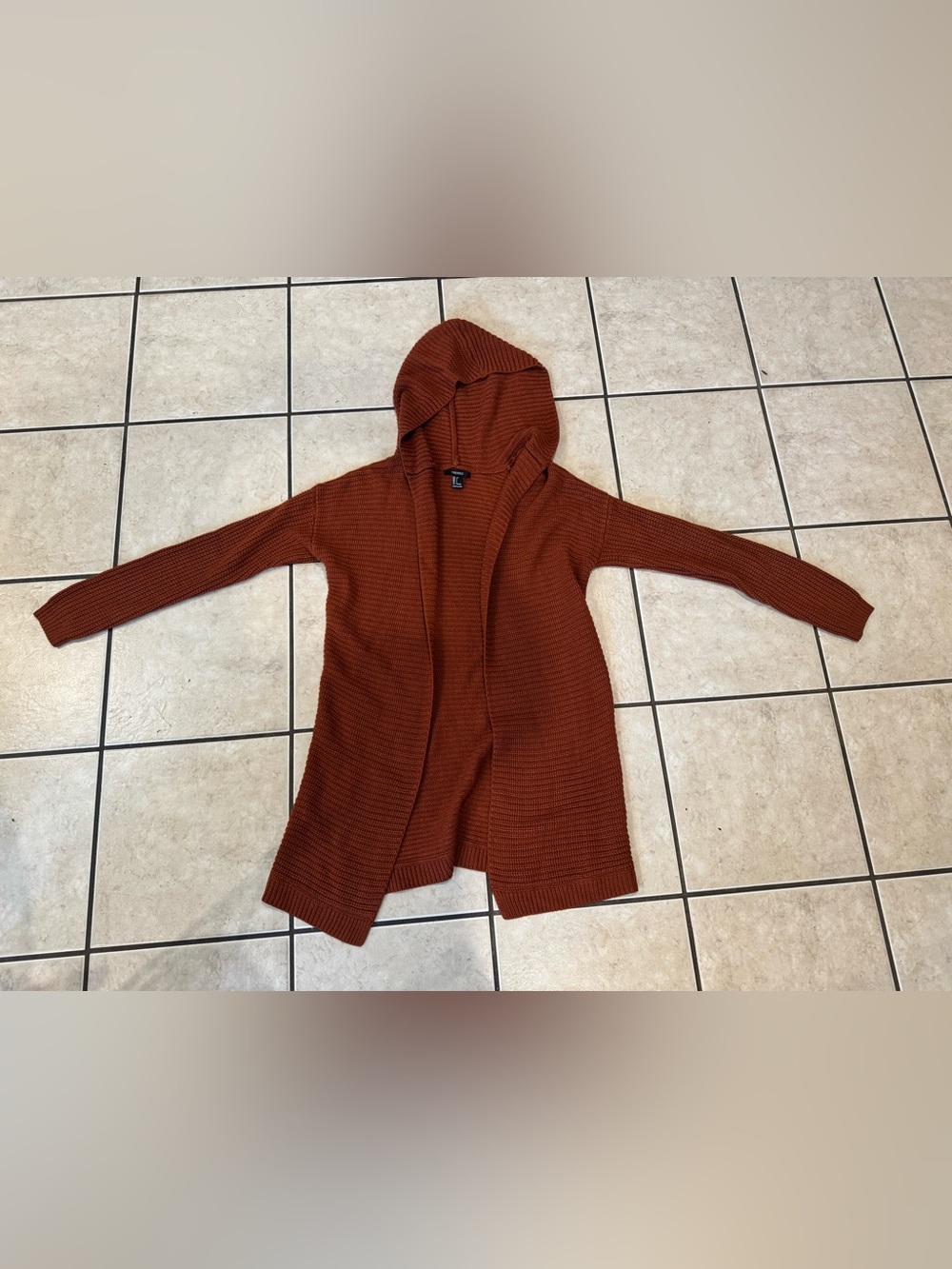 Rust Knit Hooded Cardigan Sweater
